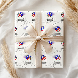 Volleyball fliegt über das Netz Seidenpapier