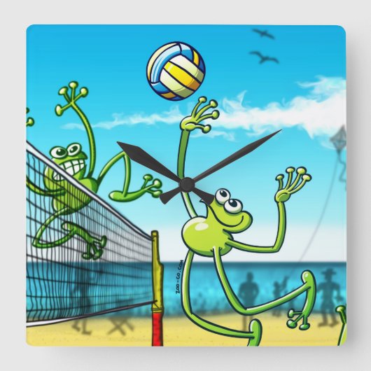 Volleyball-Frosch Quadratische Wanduhr (Vorderseite)