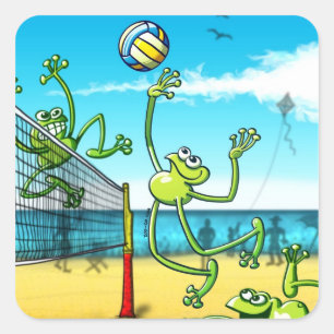 Volleyball Frosch Quadratischer Aufkleber