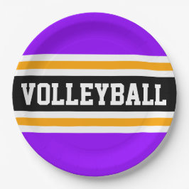 VOLLEYBALL Fun Purple Black Yellow Racing Stripes  Pappteller