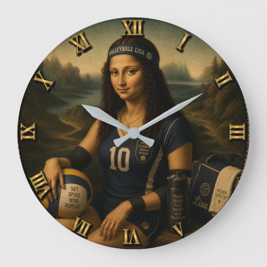 Volleyball Funny Mona Lisa  Große Wanduhr (Vorderseite)