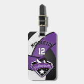 Volleyball-🏐 für lila, Schwarz und Weiß Gepäckanhänger (Vorderseite vertikal)
