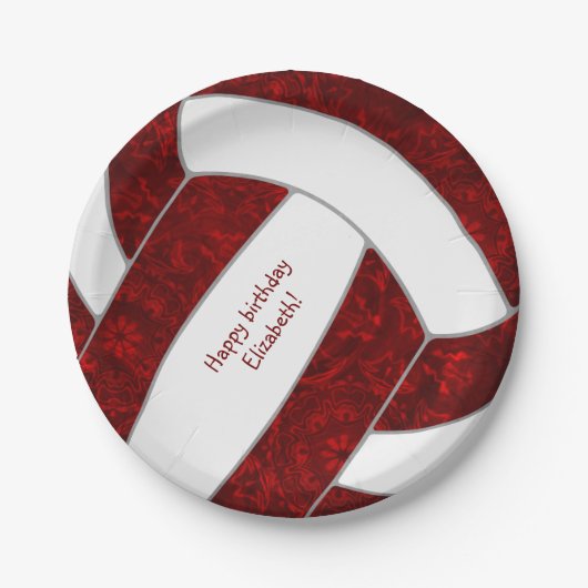 Volleyball-Geburtstagsmaroon Pappteller (Vorderseite)