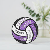 Volleyball Geburtstagsparty Lila Glitzer Einladung (Stehend Vorderseite)