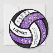 Volleyball Geburtstagsparty Lila Glitzer Einladung (Vorderseite)