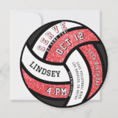 Volleyball Geburtstagsparty Roter Glitzer Einladung (Vorderseite)