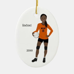 Volleyball Girl Black Hair Orange & Black Keramik Ornament