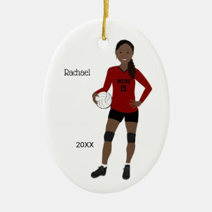 Volleyball Girl Black Hair Red & Black Keramik Ornament