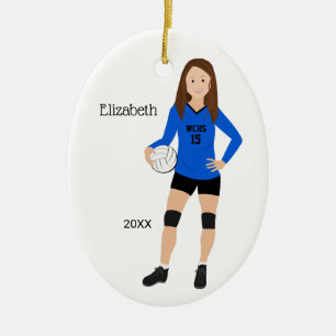 Volleyball Girl Brünett Blue & Black Keramik Ornament