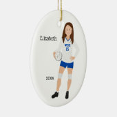 Volleyball Girl Brünett Blue & White Keramik Ornament (Rechts)