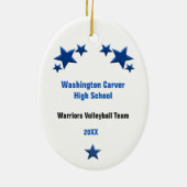 Volleyball Girl Brünett Blue & White Keramik Ornament (Hinten)