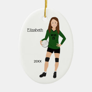 Volleyball Girl Brünett Green & Black Keramik Ornament