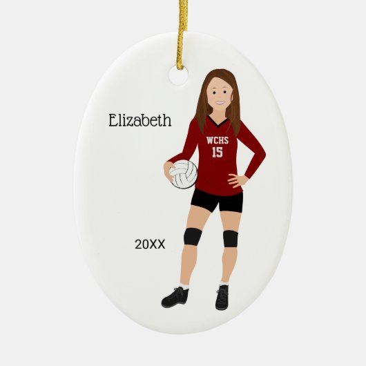 Volleyball Girl Brünett Red & Black Keramik Ornam Keramik Ornament (Vorne)