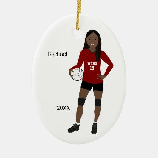 Volleyball Girl Long Black Hair Red & Black Keramik Ornament (Vorne)