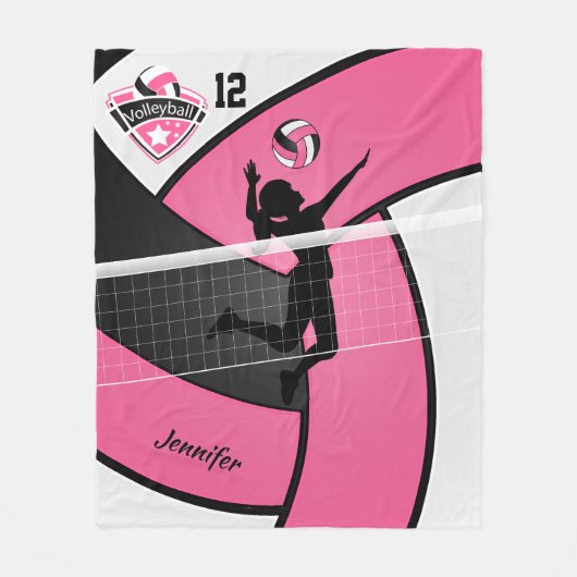 Volleyball-Girl mit DIY-Nummer - rosa Fleecedecke (Vorderseite)