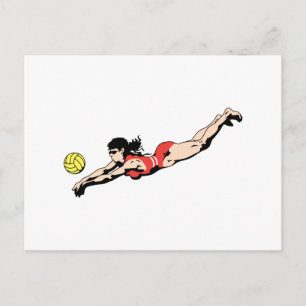 Volleyball Hechtsprung weibliche Volleyballspieler Postkarte