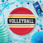 VOLLEYBALL Hellrot Schwarz Orange Rennstreifen Pappteller (Party)
