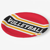 VOLLEYBALL Hellrot Schwarz Orange Rennstreifen Pappteller (Schrägansicht)