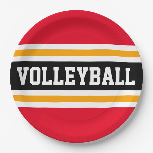 VOLLEYBALL Hellrot Schwarz Orange Rennstreifen Pappteller (Vorderseite)