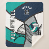Volleyball 🏐 in Blau, Aquamarin, Grau und Weiß Sherpadecke (Vorderseite)