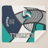 Volleyball 🏐 in Blau, Aquamarin, Grau und Weiß Sherpadecke (Vorderseite (Horizontal))