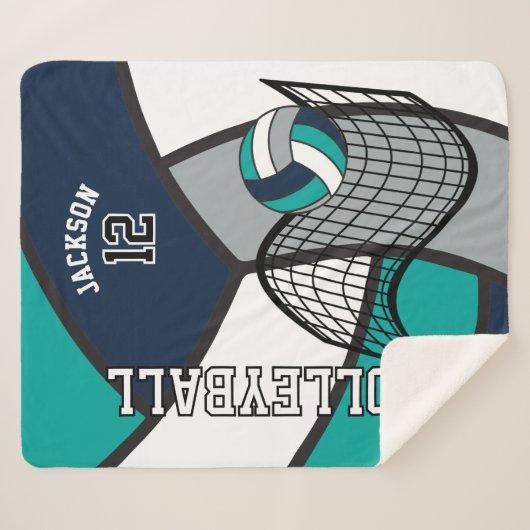 Volleyball 🏐 in Blau, Aquamarin, Grau und Weiß Sherpadecke (Vorderseite (Horizontal))