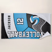 Volleyball in Blau, Schwarz und Weiß Strandtuch (Vorderseite)