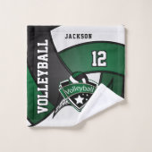 Volleyball in Dunkelgrün, Schwarz und Weiß Badhandtuch Set (Waschlappen)
