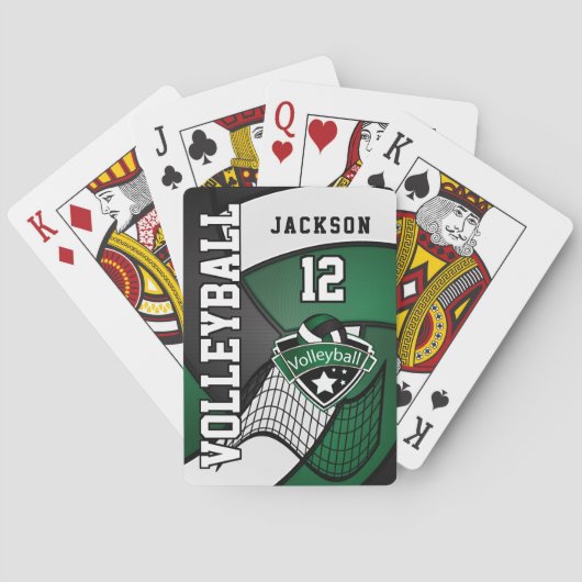 Volleyball in Dunkelgrün, Schwarz und Weiß Spielkarten (Rückseite)