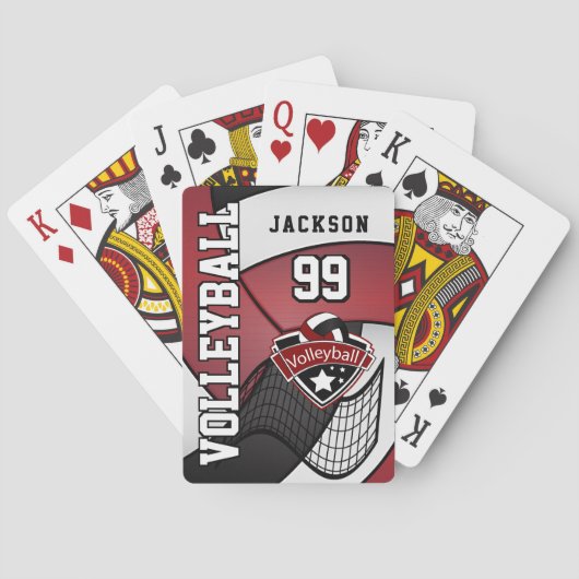 Volleyball in Dunkelrot, Schwarz und Weiß Spielkarten (Rückseite)