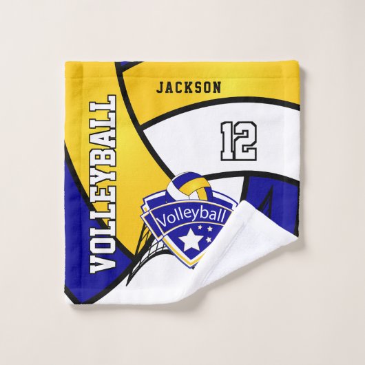 Volleyball in Gelb, Blau und Weiß Badhandtuch Set (Waschlappen)