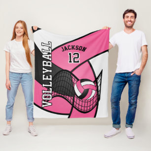 Volleyball-🏐 in Hübschem Hot Pink, Weiß und Schwa Fleecedecke
