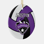 Volleyball in Lila, weiß und schwarz personalisier Keramik Ornament (Rechts)