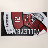 Volleyball in Maroon Rot, Schwarz und Weiß Strandtuch (Vorderseite)