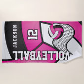 Volleyball in Rosa, Schwarz und Weiß Strandtuch (Vorderseite)