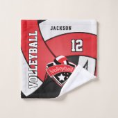 Volleyball in Rot, Schwarz und Weiß Badhandtuch Set (Waschlappen)