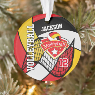 Volleyball in Rot, Schwarz, Weiß und Gold 🏐 2 Ornament