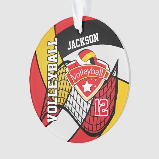Volleyball in Rot, Schwarz, Weiß und Gold 🏐 2 Ornament (Vorderseite)
