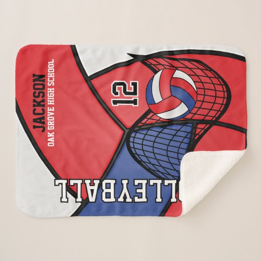 Volleyball-🏐 in Rot, Weiß und Blau Sherpadecke (Vorderseite (Horizontal))