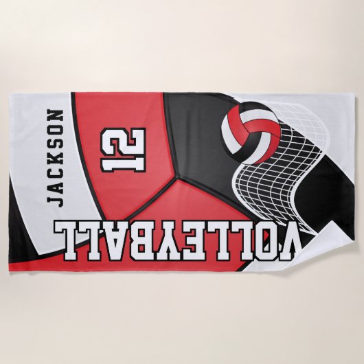 Volleyball in Rot, Weiß und Schwarz Strandtuch (Vorderseite)