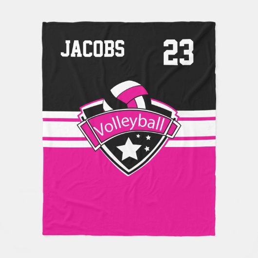 Volleyball-Logo in heißen Rosa, Weiß und Schwarz Fleecedecke (Vorderseite)