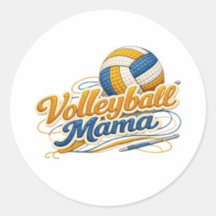 Volleyball-Mama-Aufkleber (Retro-Schrift) Runder Aufkleber