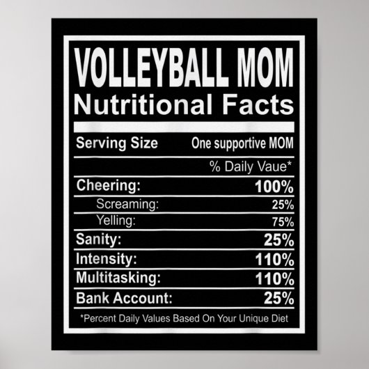 Volleyball Mama Ernährung Fakten Poster (Vorne)