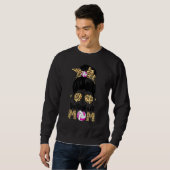 Volleyball Mama Leopard Messy Bun Ball Mama Mutter Sweatshirt (Vorne ganz)