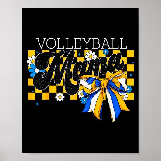 Volleyball Mama Mom Game Day Retro Flower Coquette Poster (Vorne)