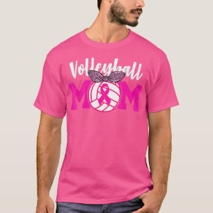 Volleyball Mama Rosa Ribbon Brustkrebs Bewusstsein T-Shirt