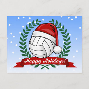 Volleyball mit einem Weihnachtshut Custom Feiertagspostkarte