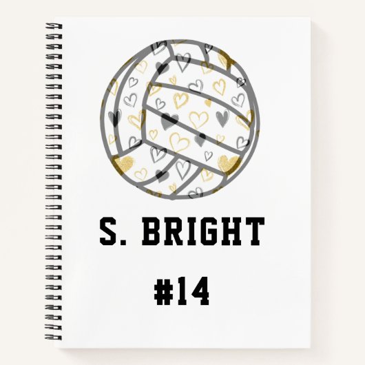 Volleyball mit Herz, Jersey-Nummer und Name Notizblock (Vorderseite)