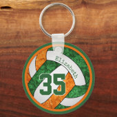 Volleyball mit orangefarbenen grünen Mannschaftsfa Schlüsselanhänger (Rückseite)