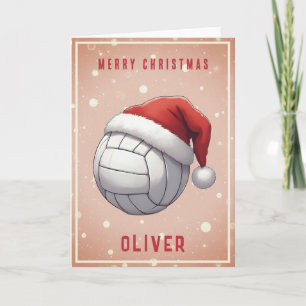 Volleyball mit rotem Weihnachtsmann-Hut Name Weihn Feiertagskarte